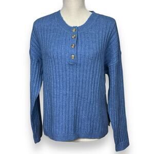 NWOT Love Ellie Blue Ribbed Henley Sweater Size L